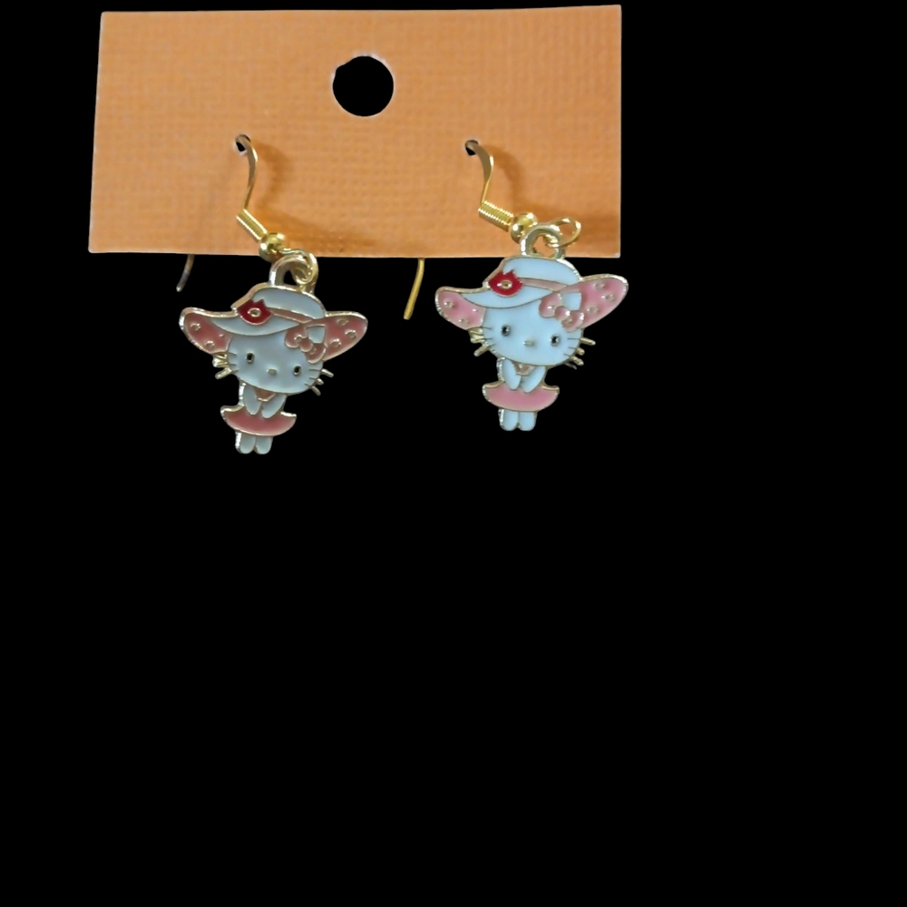 Hand Crafted Hello Kitty Earrings with Pink Accents